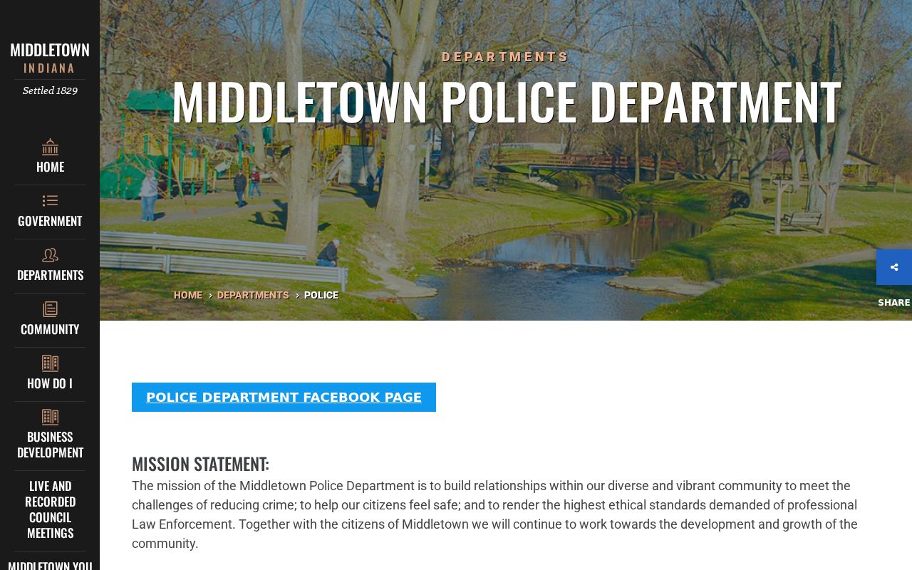 Middletown police contact page for Henry County warrant routing